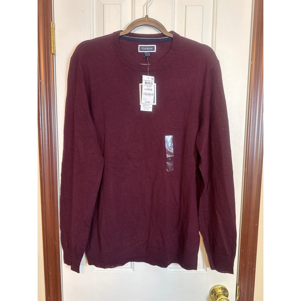Club Room Merino Wool Blend‎ Sweater Red Plum Crew Neck Pullover Large